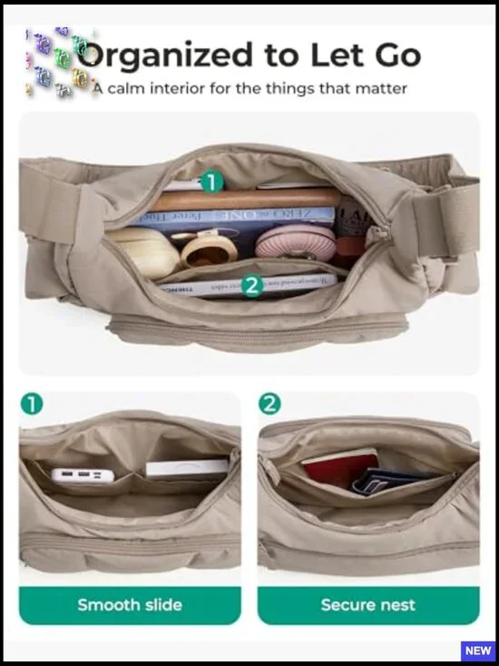 Puffer Crossbody Bag Lightweight Travel Purse Adjustable Strap Zippered Pockets - Picture 6 of 7